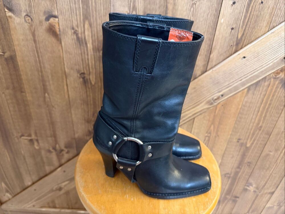 Harley-Davidson Women’s Size 5 Black Leather Harness Motorcycle Boots Heels